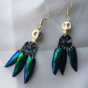 Día de los Muertos beetle wing earrings
